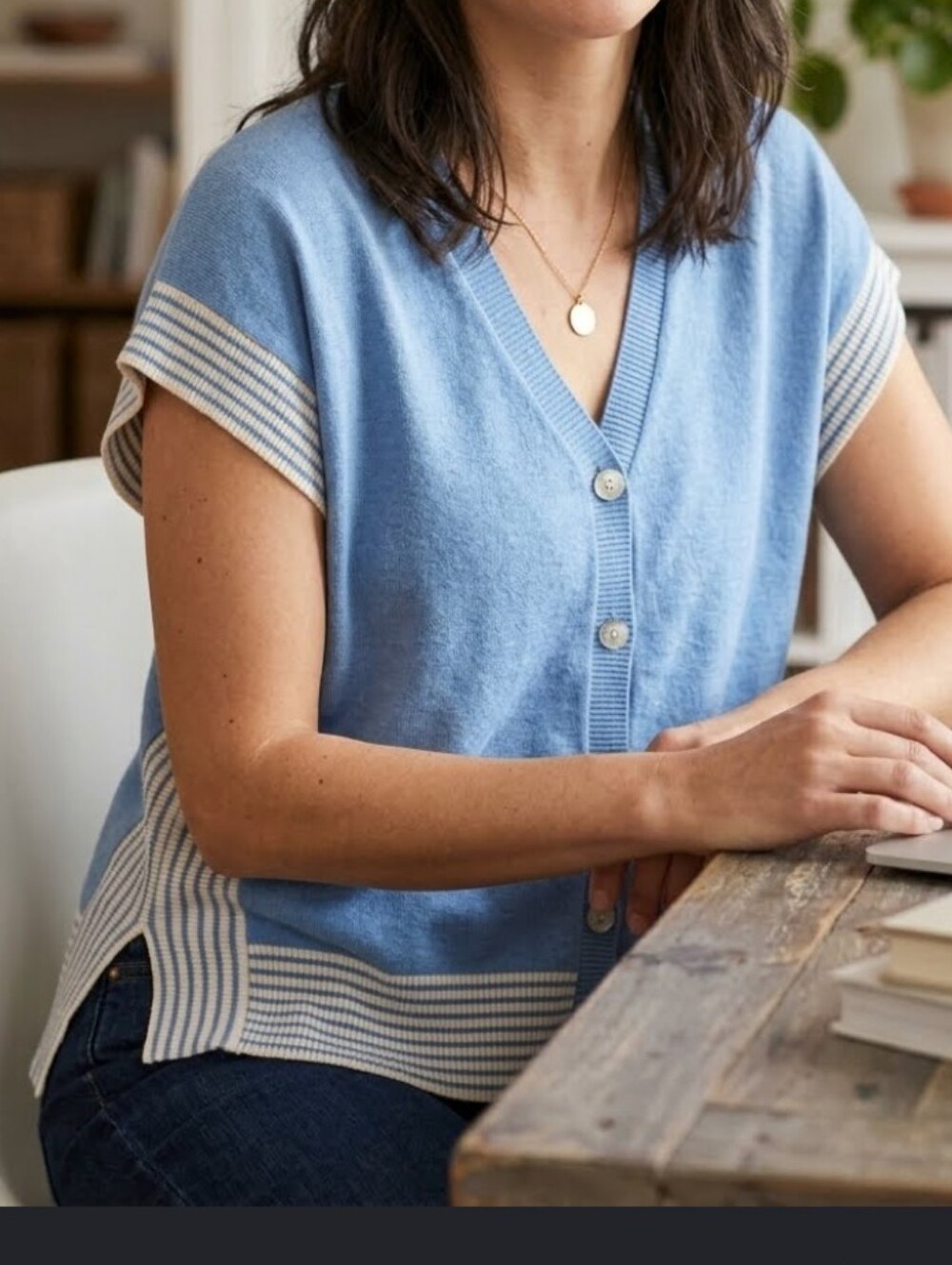NWOT Blue Button Up Top